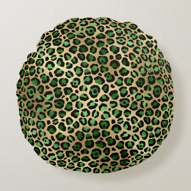 Emerald and Gold Safari Series Design 8 Round Cushion (Front)