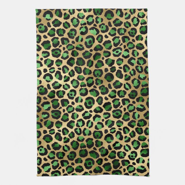 Emerald and Gold Safari Series Design 8 Tea Towel (Vertical)