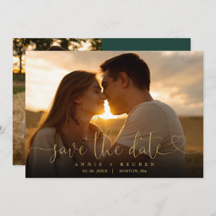 Emerald And Gold Script Photo Wedding QR Code Save The Date