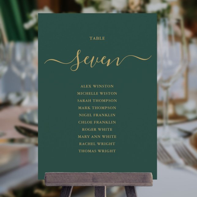 Emerald And Gold Script Table Number Seating Chart (Emerald And Gold Script Table Number Seating Chart)