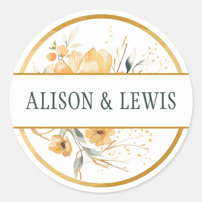 Emerald and Gold Spring Wedding  Classic Round Sticker (Front)