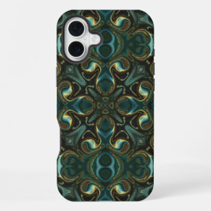 Emerald and Gold Symmetrical Abstract Mandala iPhone 16 Plus Case