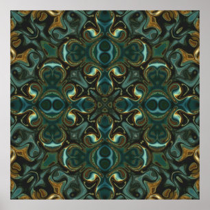 Emerald and Gold Symmetrical Abstract Mandala Poster