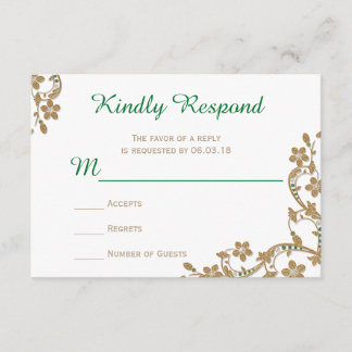 Emerald and Gold Wedding RSVP Card