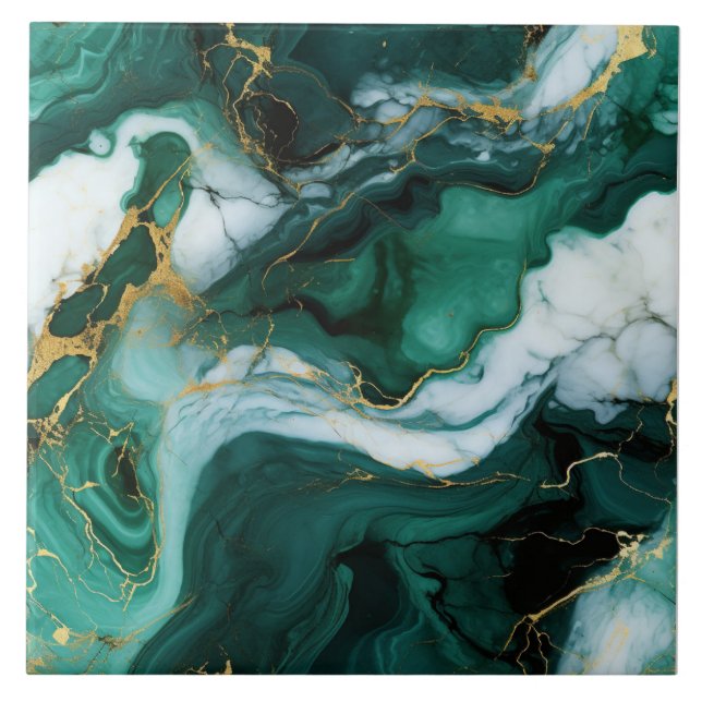 Emerald and Ivory Swirled Marble Effect with Gold Tile (Front)
