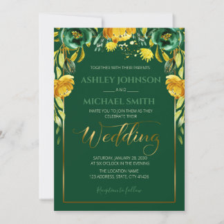 Emerald and mustard wedding theme invitation