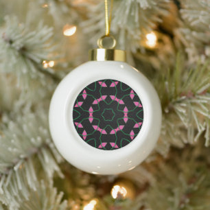 Emerald and Pink Kaleidoscope Ceramic Ball Christmas Ornament