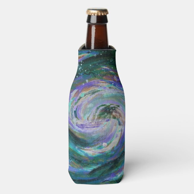 Emerald and Purple Galaxy Bottle Cooler (Bottle Front)