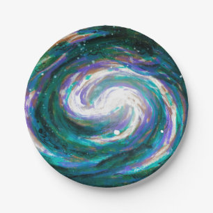 Emerald and Purple Galaxy Paper Plate