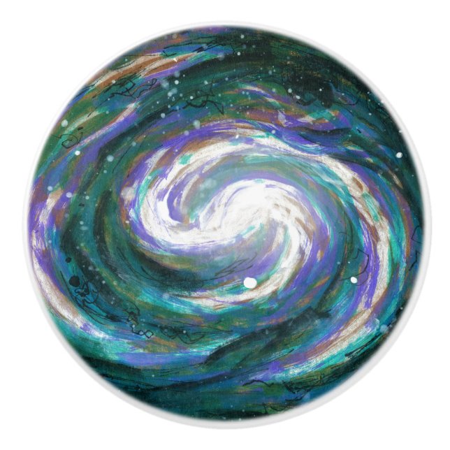 Emerald and Purple Painted Galaxy Ceramic Knob (Front)
