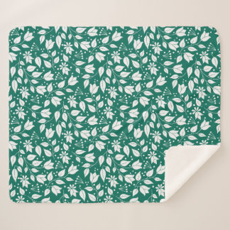 Emerald and White Floral Sherpa blanket