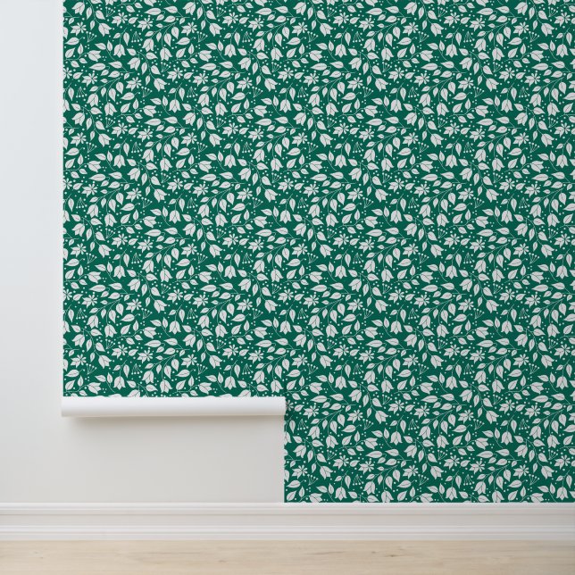 Emerald and White Floral Wallpaper (Application)
