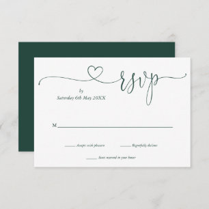 Emerald And White Script Heart  RSVP Card