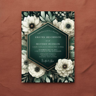 Emerald Anemone Botanical Romance Wedding Invitation