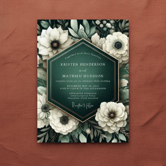 Emerald Anemone Botanical Romance Wedding Invitation (Creator Uploaded)