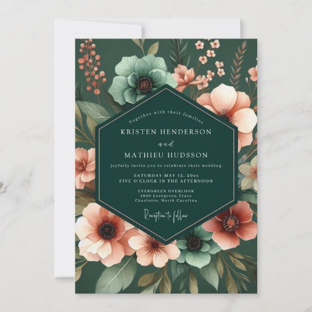Emerald Anemone Noir Wedding Invitation (Front)