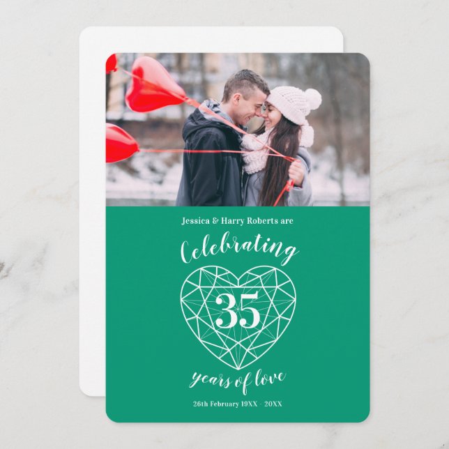 Emerald Anniversary 35 years photo invitations (Front/Back)