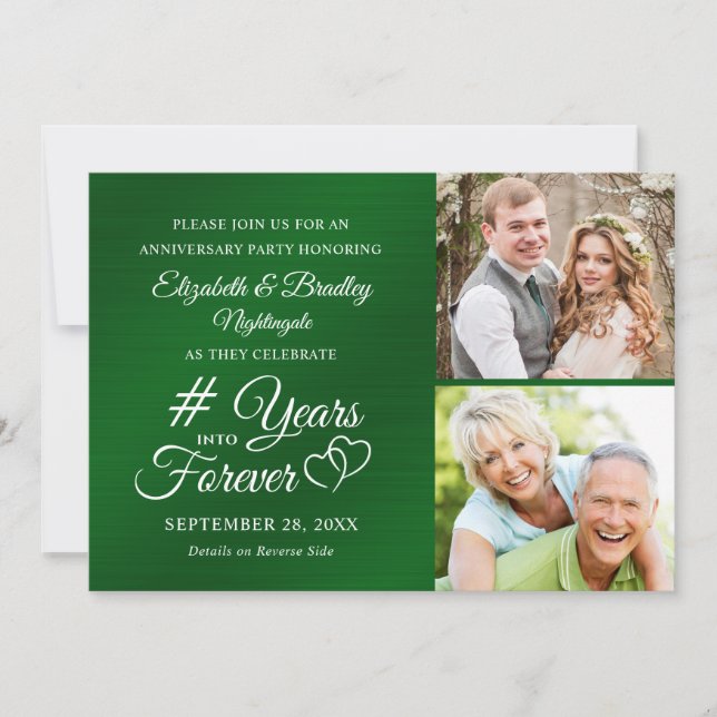 Emerald Anniversary Hearts YEARS INTO FOREVER Invitation (Front)