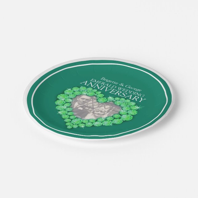 Emerald Anniversary photo heart paper plate (Angled)