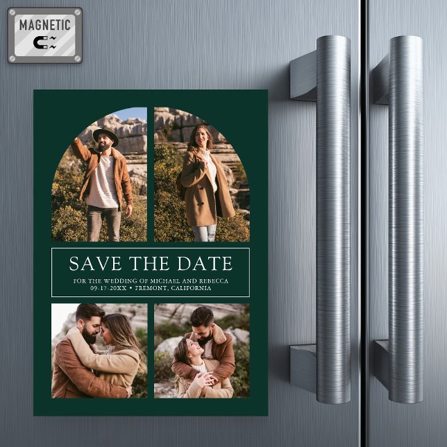 Emerald Arch Photo Collage Wedding Save the Date Magnetic Invitation (Creator Uploaded)