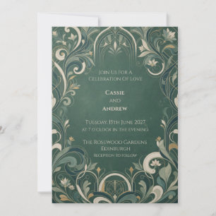 Emerald Art Deco Botanical Wedding Invitation