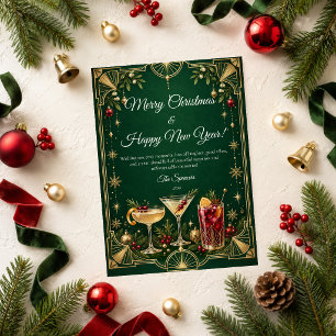 Emerald Art Deco Merry Christmas Happy New Year Holiday Card
