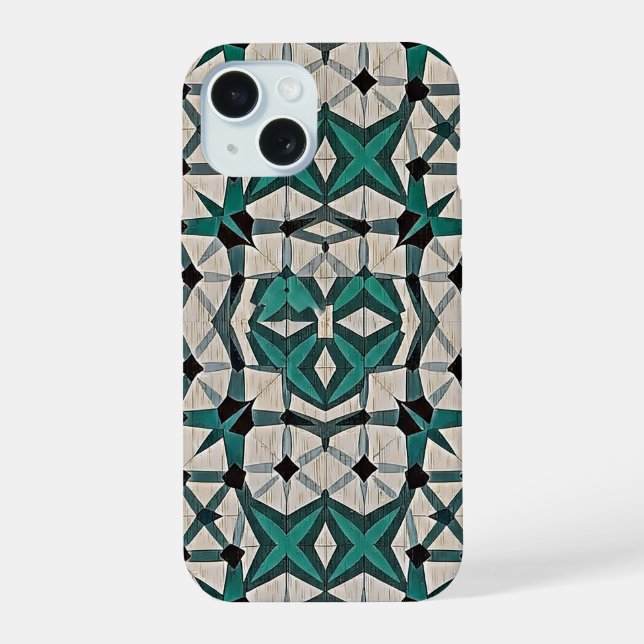 Emerald axis abstract geometric pattern 1284 iPhone 15 case (Back)