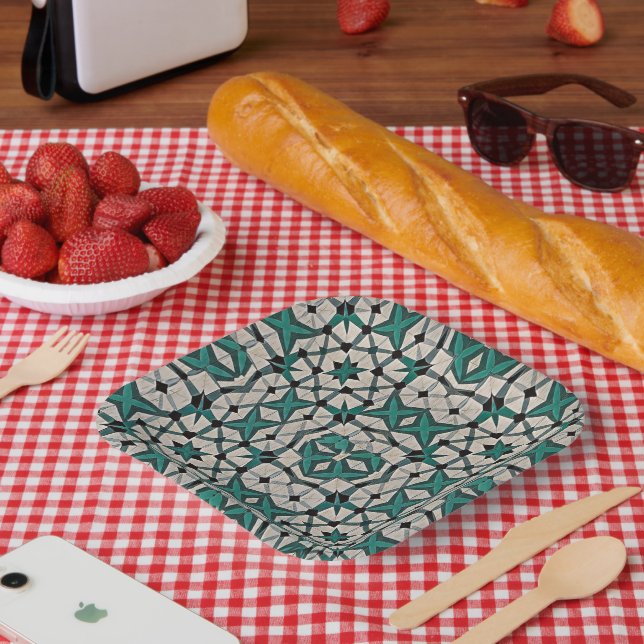 Emerald axis abstract geometric pattern 1284 paper plate (Picnic)