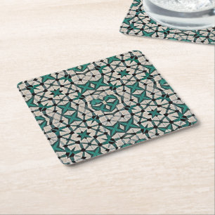 Emerald axis abstract geometric pattern 1284 square paper coaster