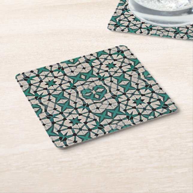 Emerald axis abstract geometric pattern 1284 square paper coaster (Angled)