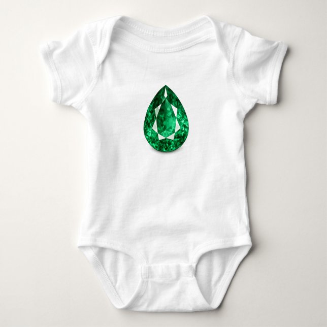 Emerald Baby Bodysuit Cute May Birthstone Design (Front)