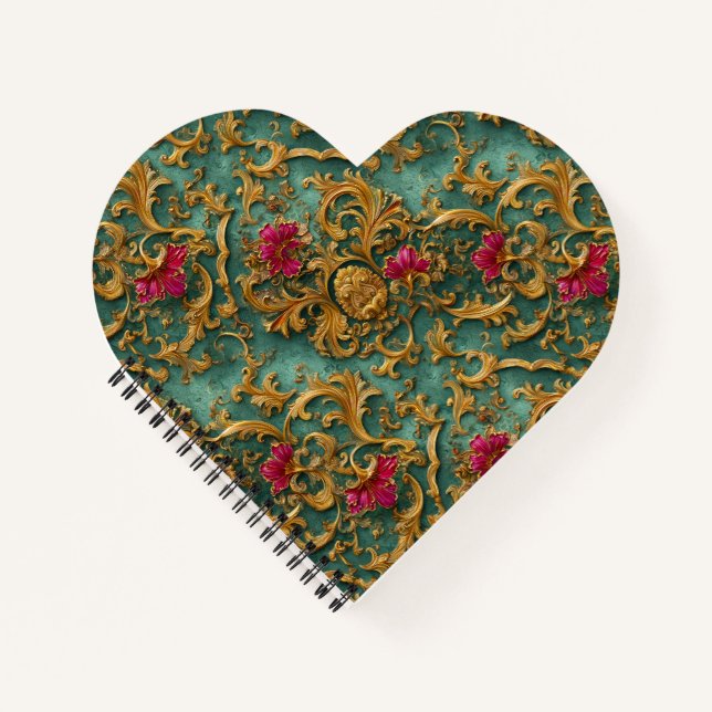 Emerald Baroque Floral with Gold Ornaments Notebook (Front)