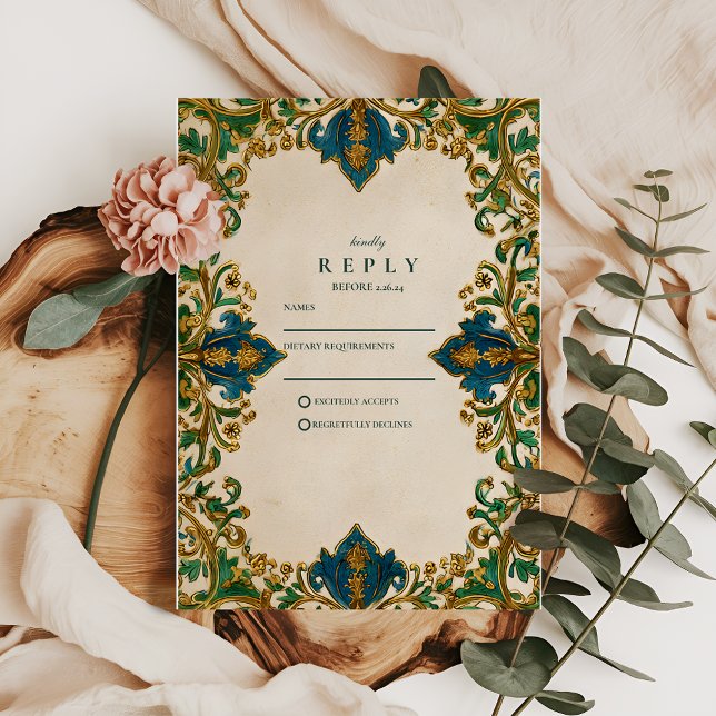 Emerald Baroque Islamic Wedding RSVP Card (Creator Uploaded)