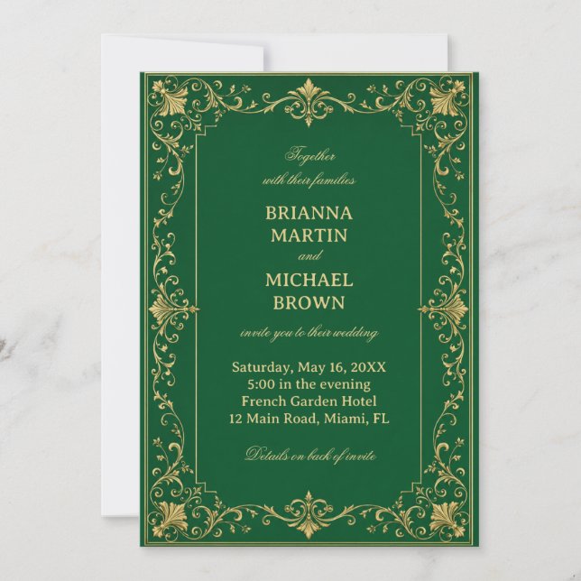 Emerald Baroque Luxury Celtic Invitation (Front)