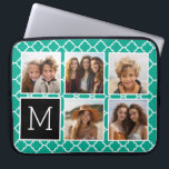 Emerald & Black Instagram 5 Photo Collage Monogram Laptop Sleeve<br><div class="desc">Green and White Quatrefoil Pattern - Use five square photos to create a unique and personal gift. Or you can keep the hipster puppy and make a trendy keepsake. If you need to adjust the pictures,  click on the customise tool to make changes.</div>