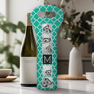 Emerald & Black Instagram 5 Photo Collage Monogram Wine Bag
