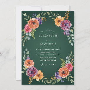 Emerald Bloom Floral Wedding Invitation
