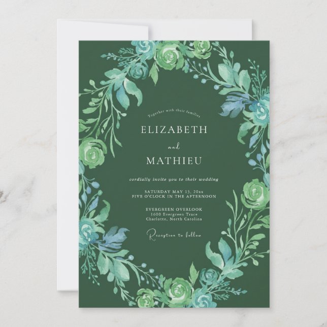 Emerald Bloom Woodland Wedding Invitation (Front)