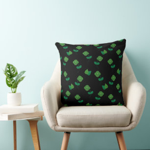 Emerald Blossoms on Black Cushion