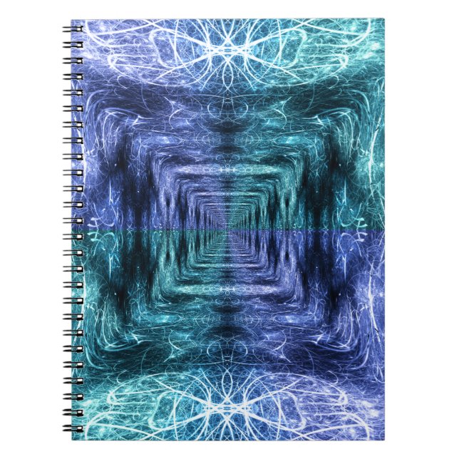 Emerald Blue Crystalline Energy Fractal Art Notebook (Front)