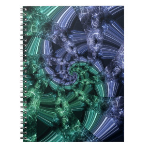 Emerald Blue Crystalline Energy Fractal Art Notebook