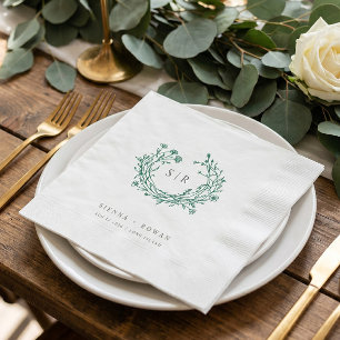 Emerald Boho Ornate Monogram Wedding Napkin