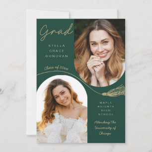 Emerald Boho Tassel Grad Announcement with Photo