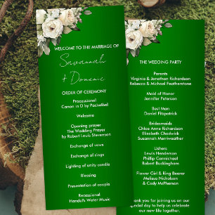 Emerald Boho White Roses Wedding Program Programme