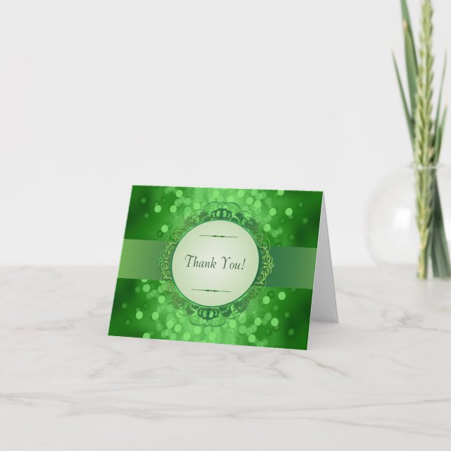 Emerald Bokeh 30th Anniversary Thank You Card (Front)