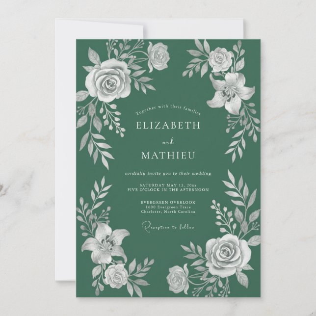 Emerald Botanical Bloom Wedding Invitation (Front)