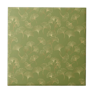 Emerald Botanical Gold Ginkgo Leaf Luxury Pattern Tile