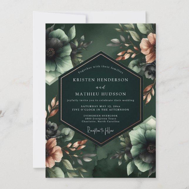 Emerald Botanical Opulent Wedding Invitation (Front)