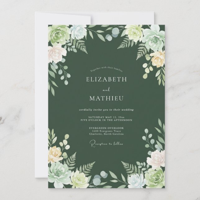Emerald Botanical Whimsy Wedding Invitation (Front)