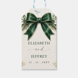 Emerald Bow Botanical Floral Winter Wedding Gift Tags